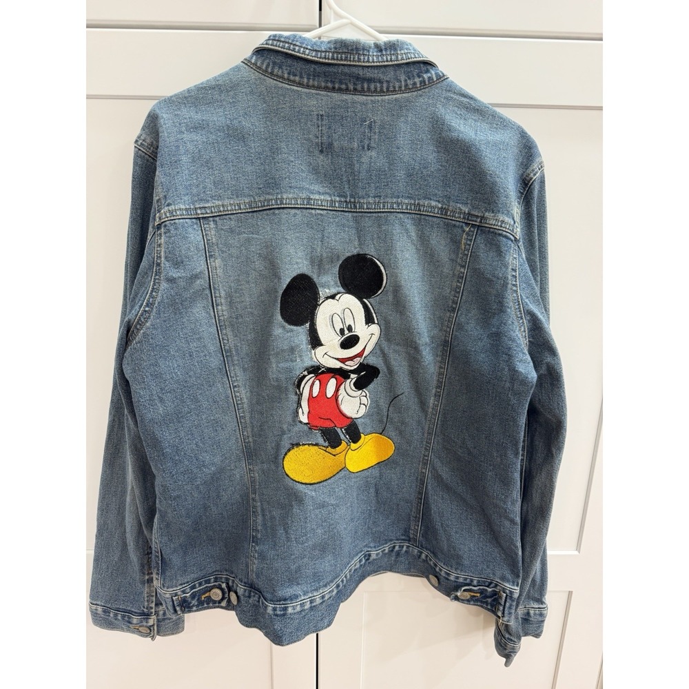 Old Navy Disney Mickey Mouse Denim Jacket Womens XL Embroidered Jean Trucker